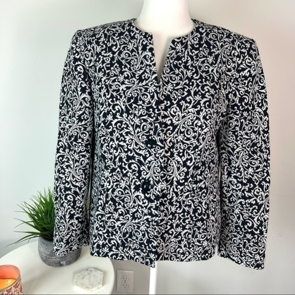 Alfred Dunner Womens Jacket Coat Metallic Black Floral Buttons Petites 12P - Picture 2 of 9
